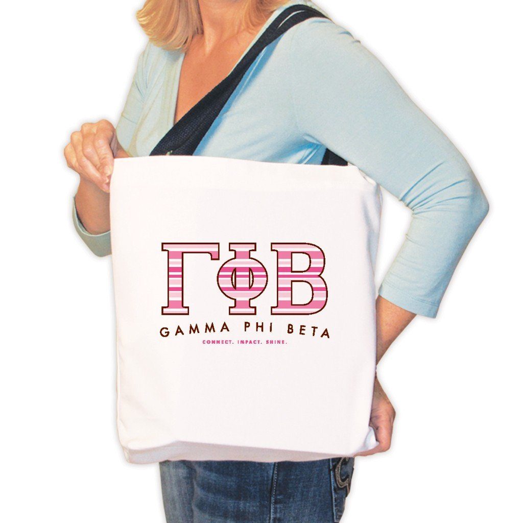 Gamma Phi Beta Canvas Tote Bag - Gamma Phi Beta Pink Stripes