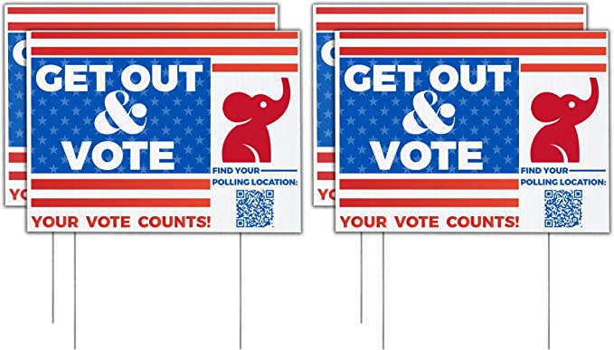 Get Out and Vote (Rebublican) with Polling Location QR Code | 18" x 24" | 4 pack