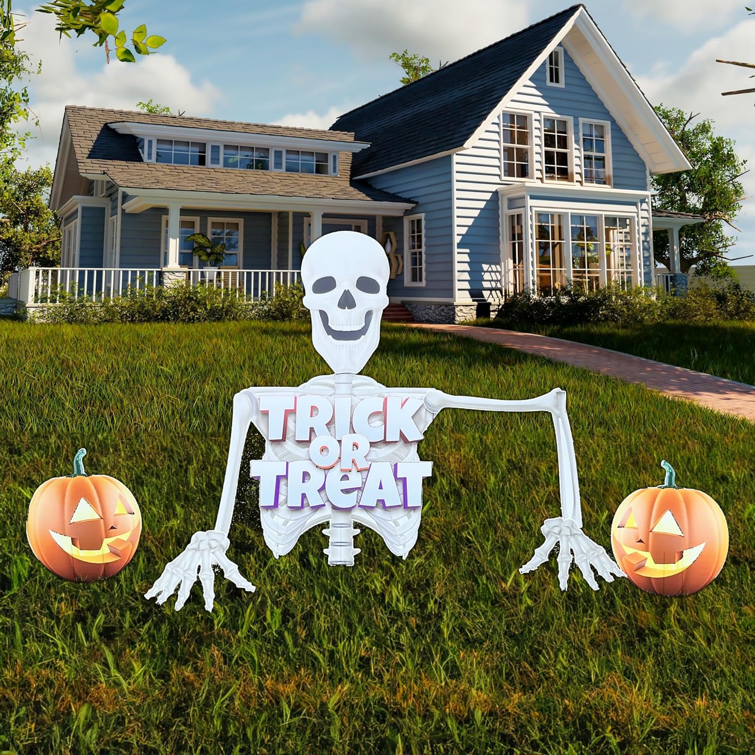 Giant Halloween Skeleton Yard Sign Set, 5 Feet Tall - Includes Stakes