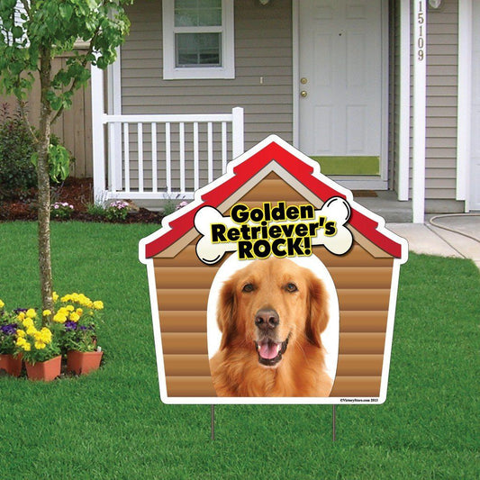 Golden Retrievers Rock! Dog Breed Yard Sign - Plastic Shaped Yard Sign - FREE SHIPPING