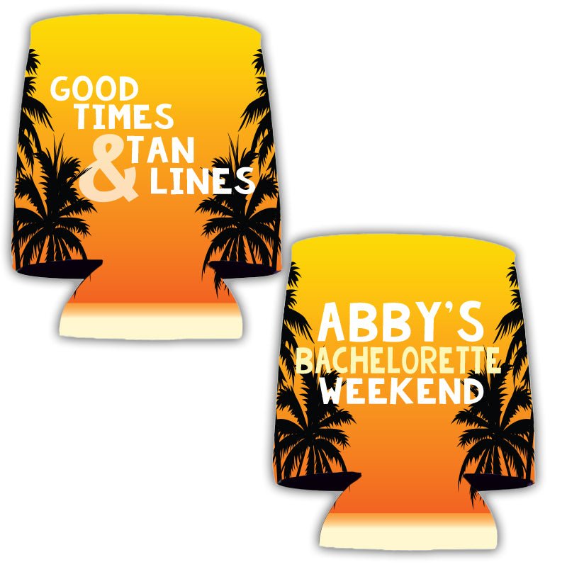 Good Times & Tan Lines Bachelorette Party Custom Can Coolers