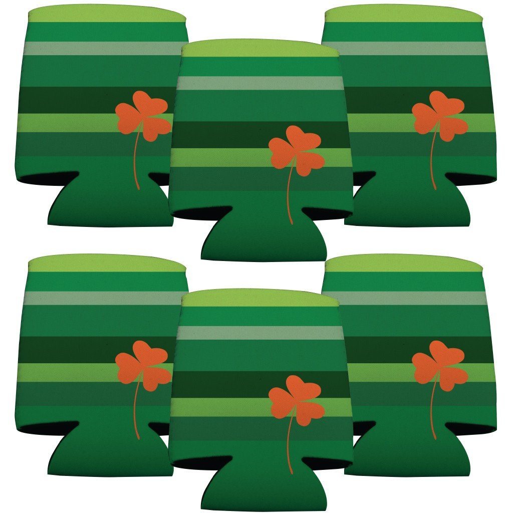 St. Patrick's Day Can Coolers - Set of 12 - Green Stripes with Orange - FREE SHIPPING