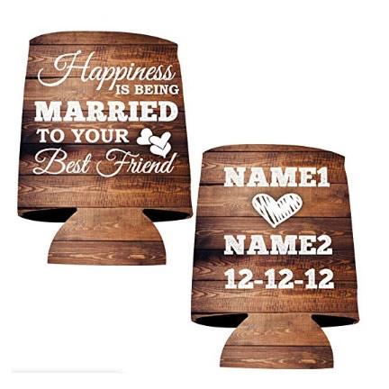 Custom Happiness Is Being Married Wedding Rustic Can Cooler