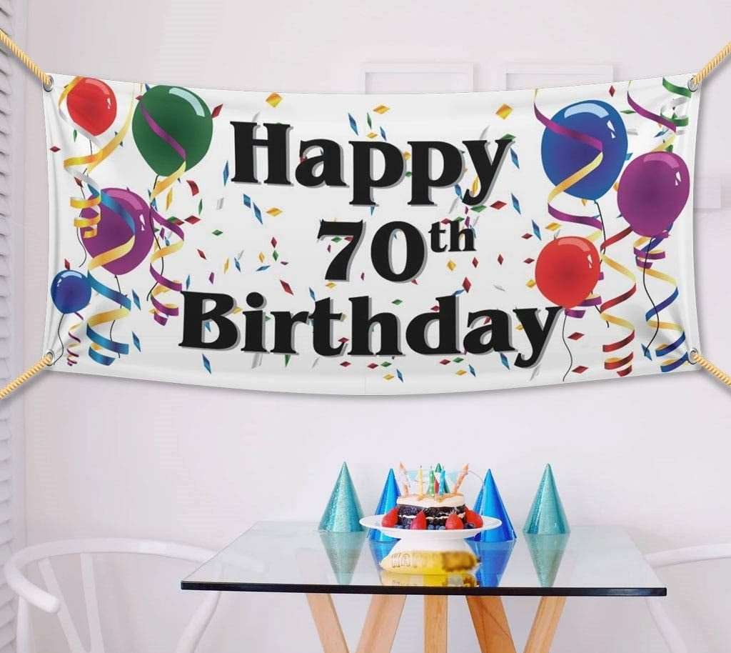 Happy Birthday Balloon & Streamer Vinyl Banner