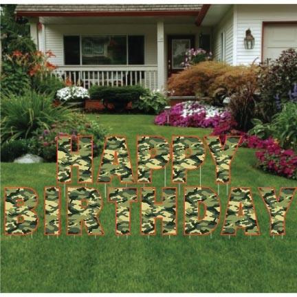 Happy Birthday Camouflage Letters Yard Card - Green or Pink