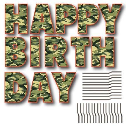 Happy Birthday Camouflage Letters Yard Card - Green or Pink