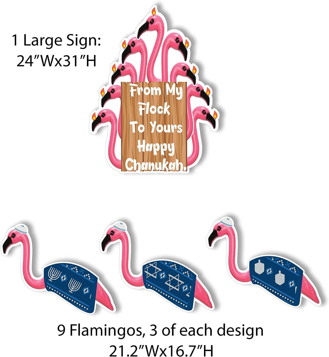 Happy Chanukah Flocking Flamingos Chanukah 10 pc Yard Card Set (13745)