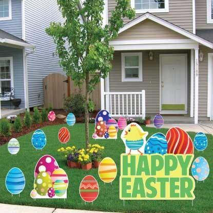 Happy Easter Chick & Eggs Yard Card