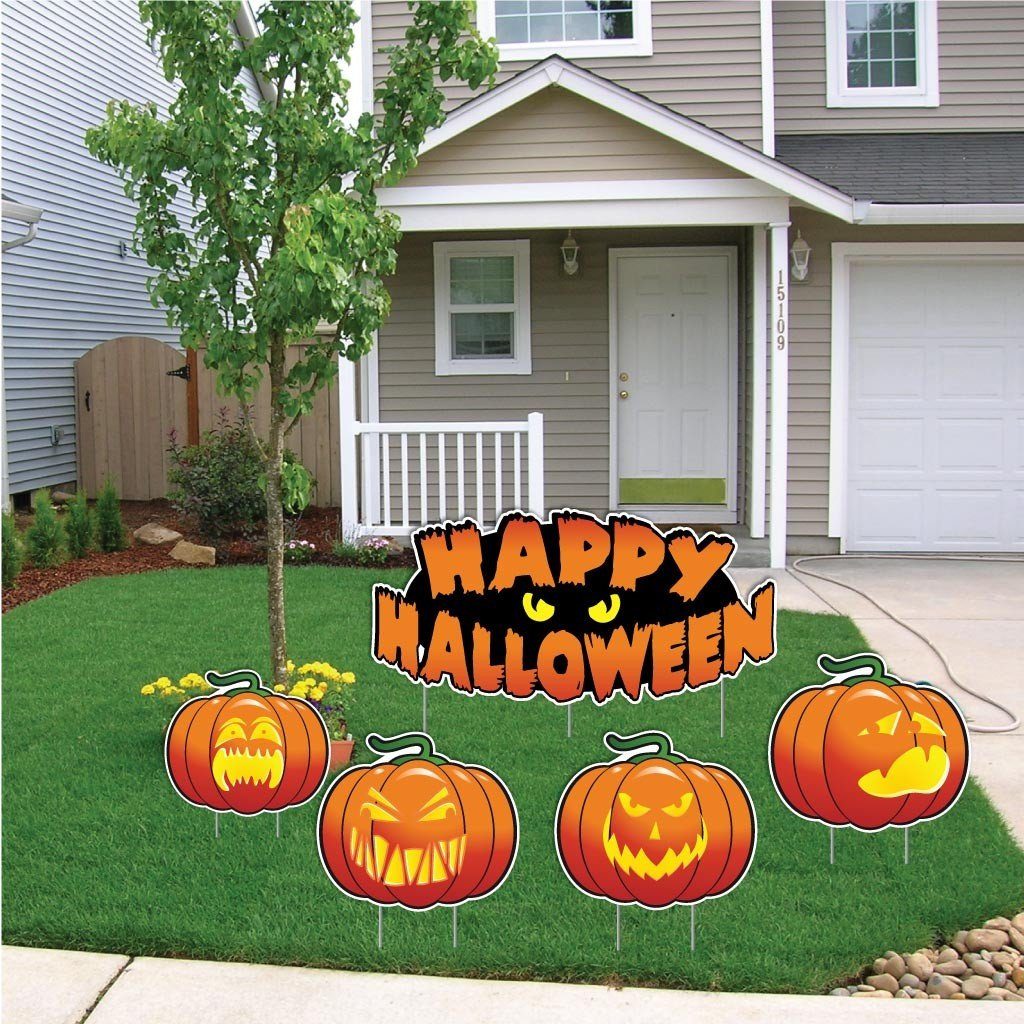 Happy Halloween Scary Pumpkins Halloween Lawn Decoration Set of 5 - FREE SHIPPING