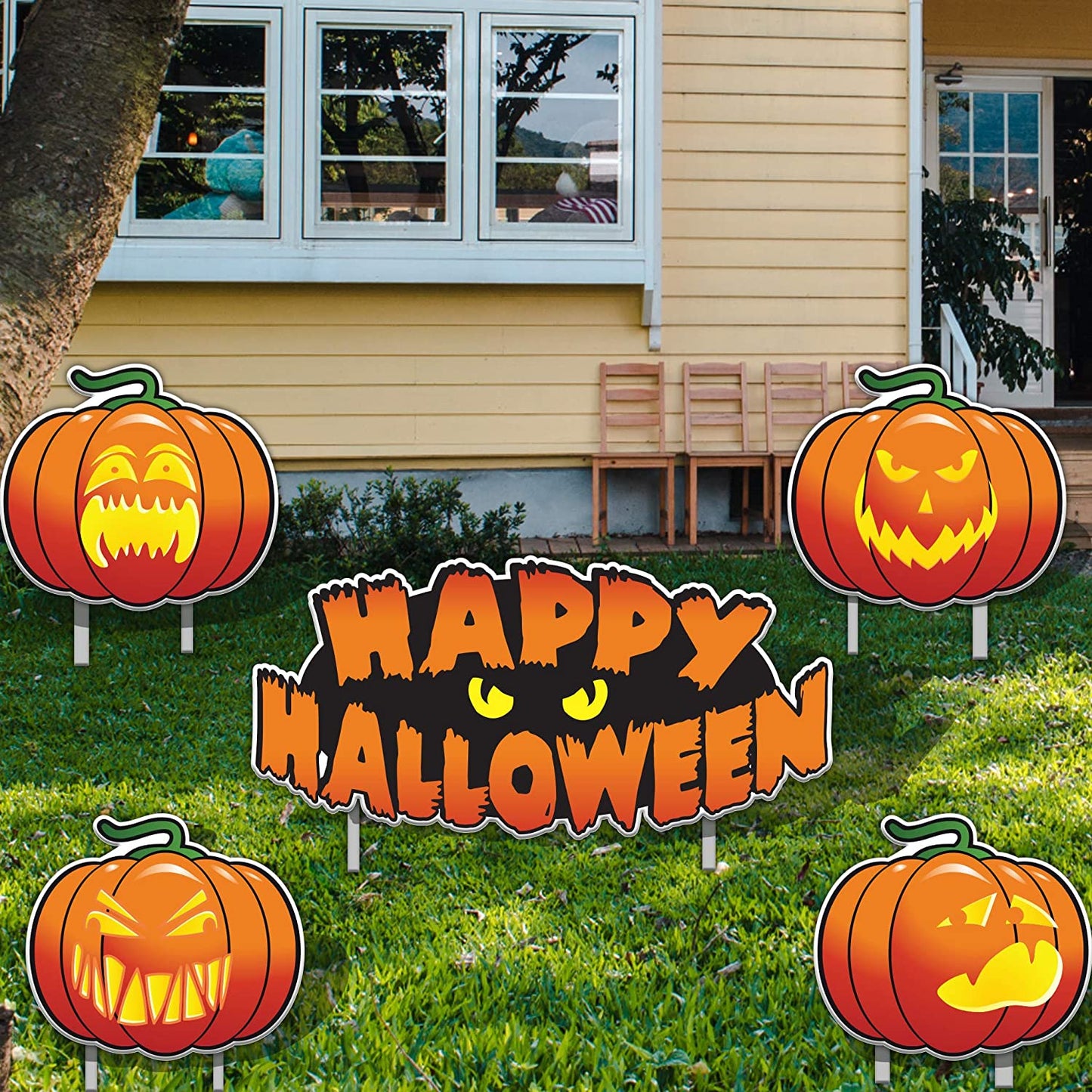 Happy Halloween Scary Pumpkins Yard Card Set of 5