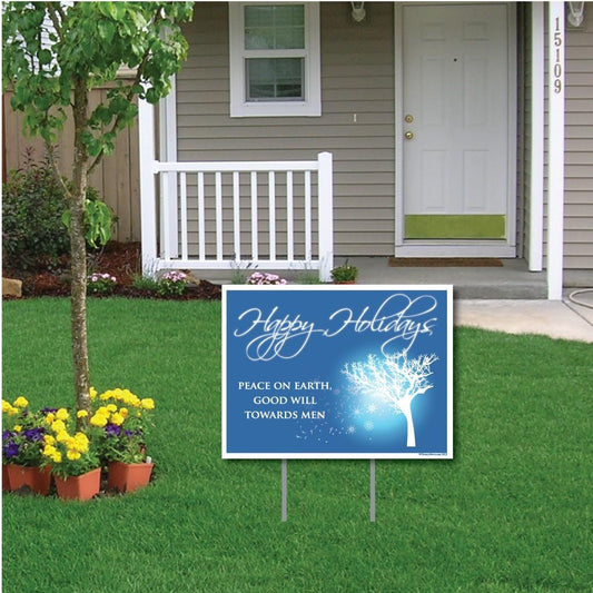 Happy Holidays Peace on Earth Holiday Lawn Display Yard Sign - FREE SHIPPING
