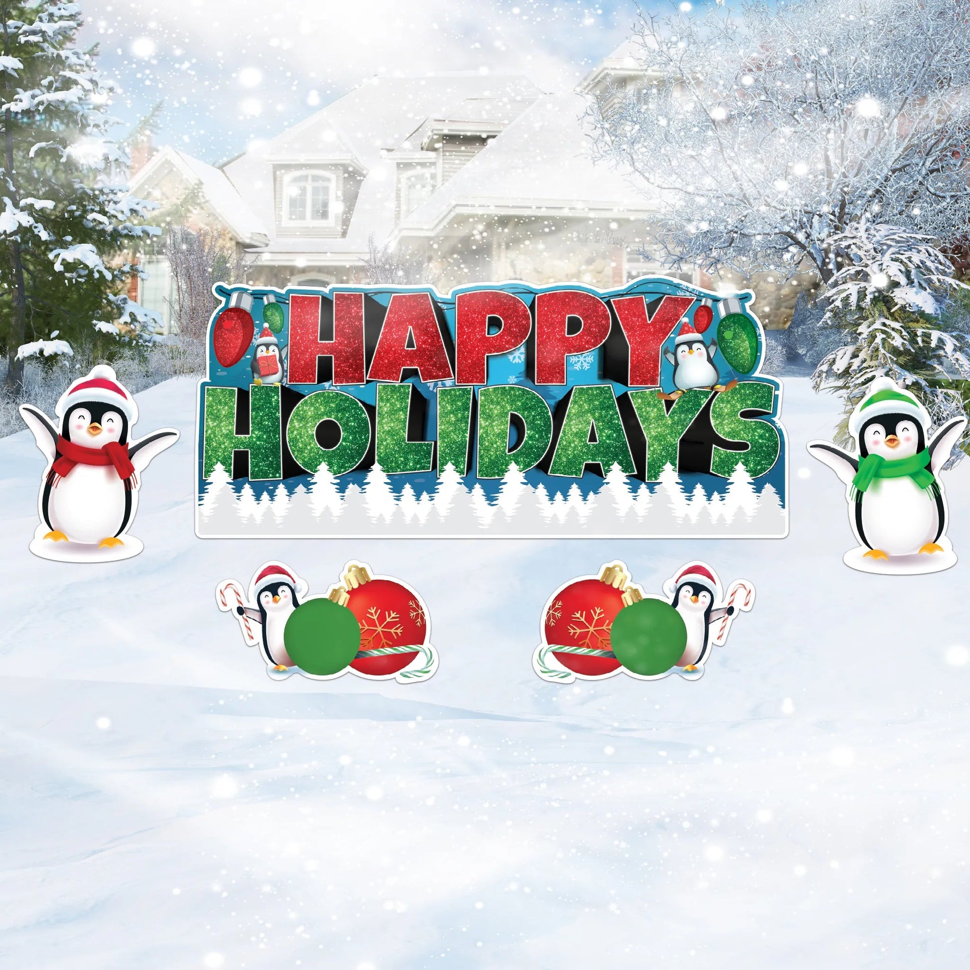 Happy Holidays Penguin Oversized Ez Yard Cards | 7 pc Set