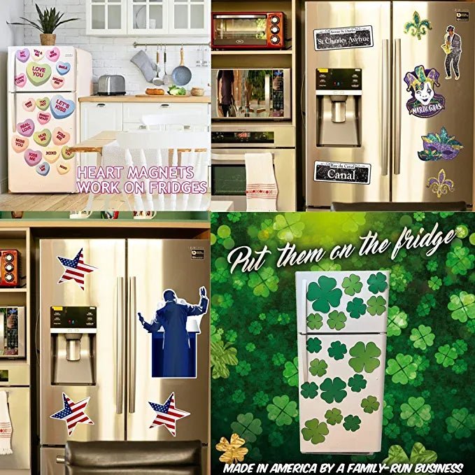 Holiday Garage Magnet Bundle, 4-in-1: Martin Luther King Day, Valentine's Day, Mardi Gras and St. Patrick's Day