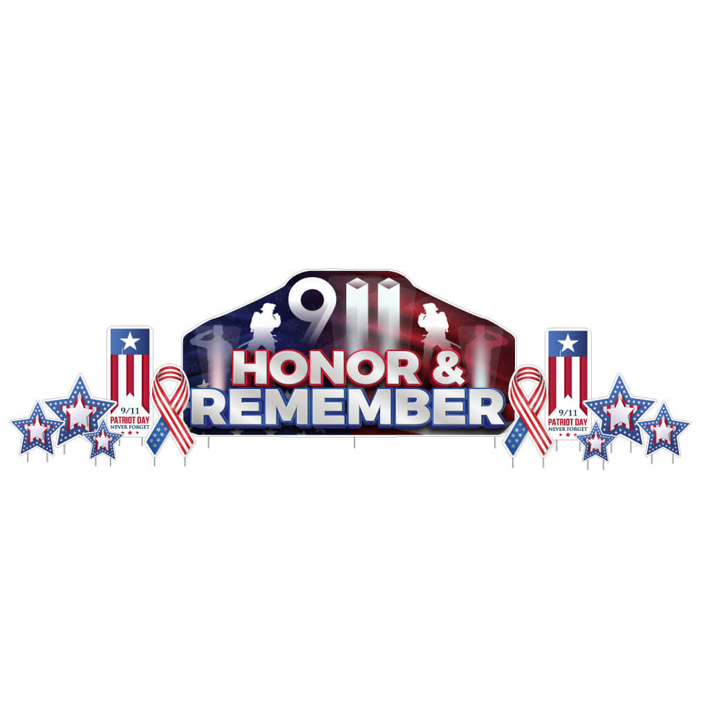 Honor & Remember Patriot Day Oversized EZ Yard Card Display 11 pc set