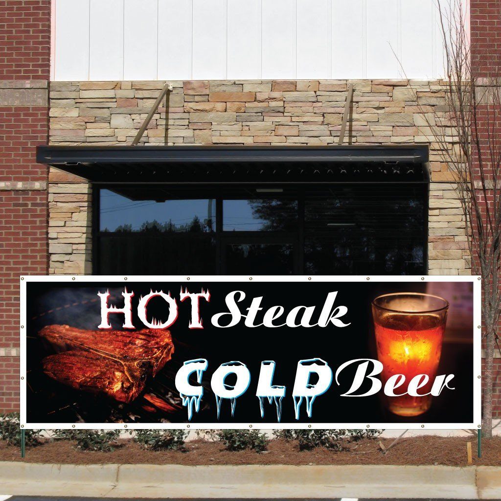 Hot Steaks, Cold Beer Vinyl Banner with Grommets