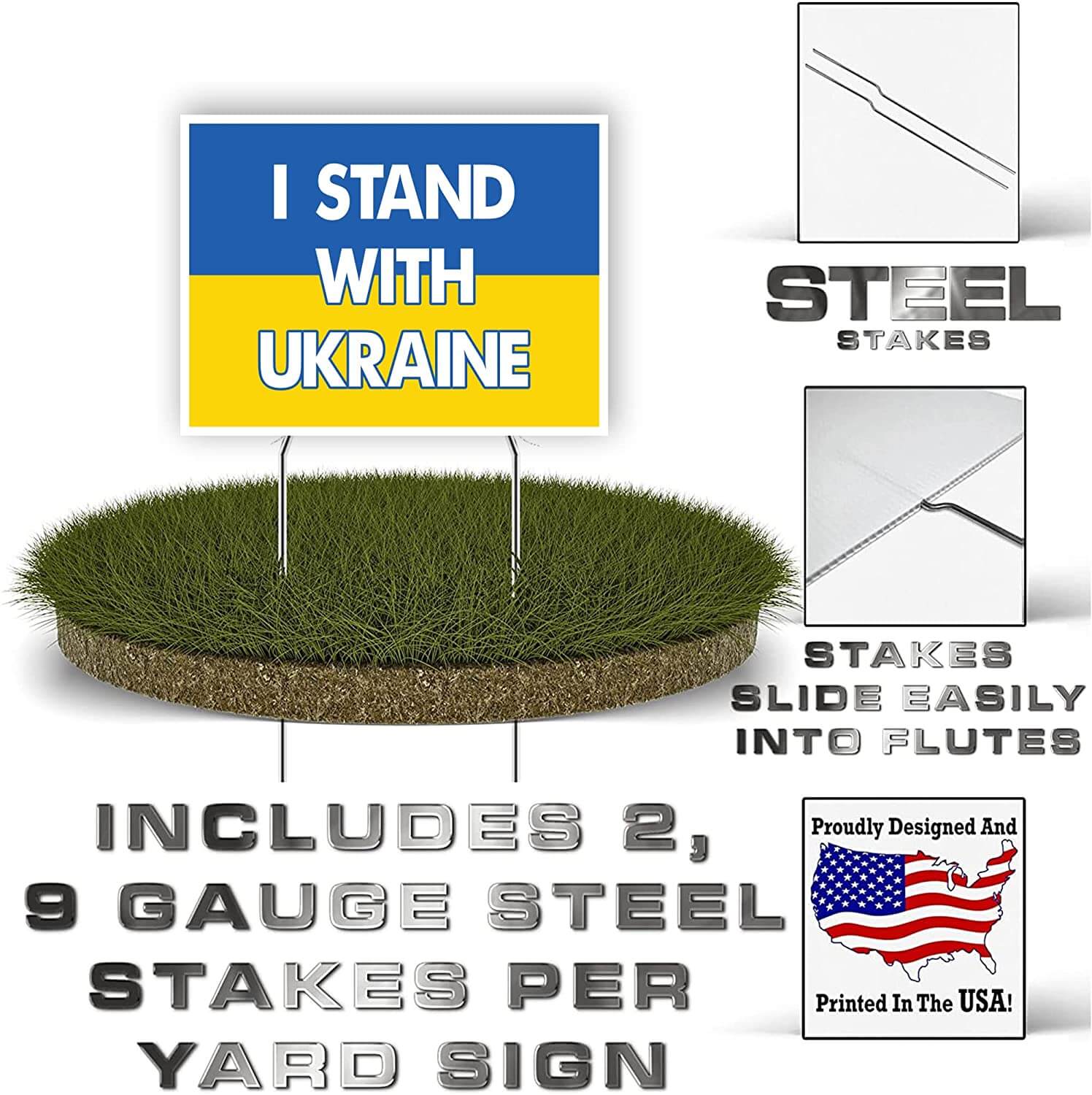 I Stand with Ukraine 18"x24" Yard Sign w/Stakes (21593)