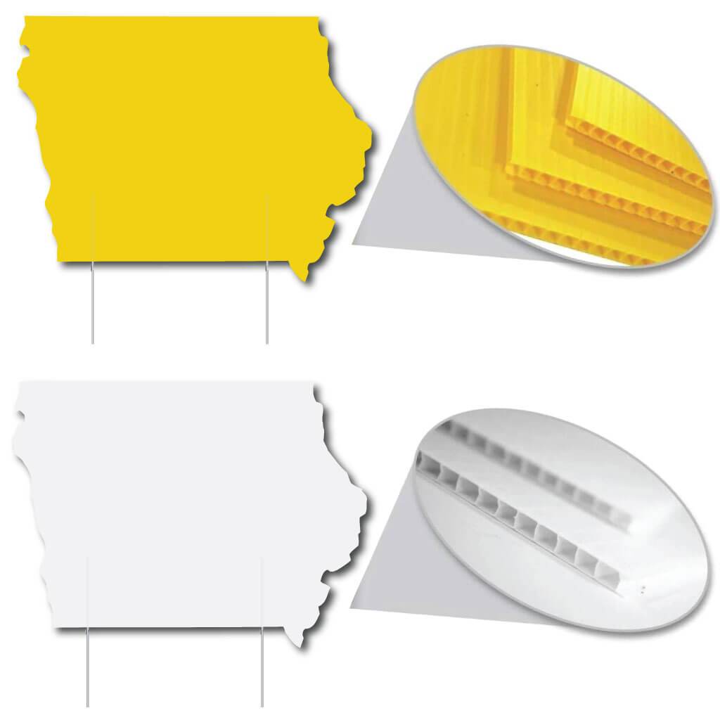 Iowa State Shaped Corrugated Plastic Yard Sign Blank - White or Yellow