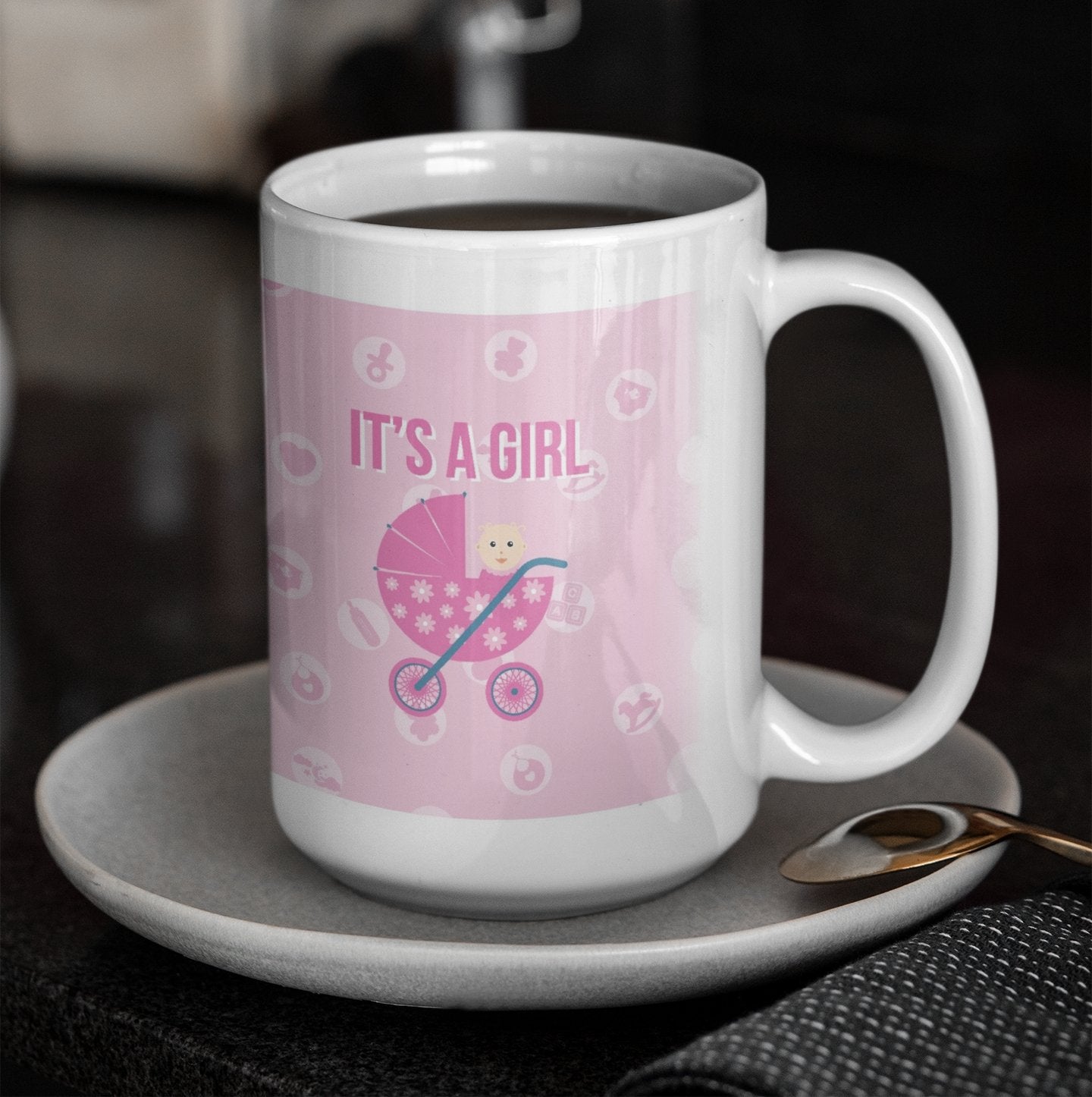 It's a Girl Baby Carriage 15 Oz Coffee Mug