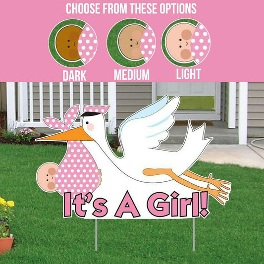 It's a Girl Die Cut Stork, Baby Announcement Yard Card