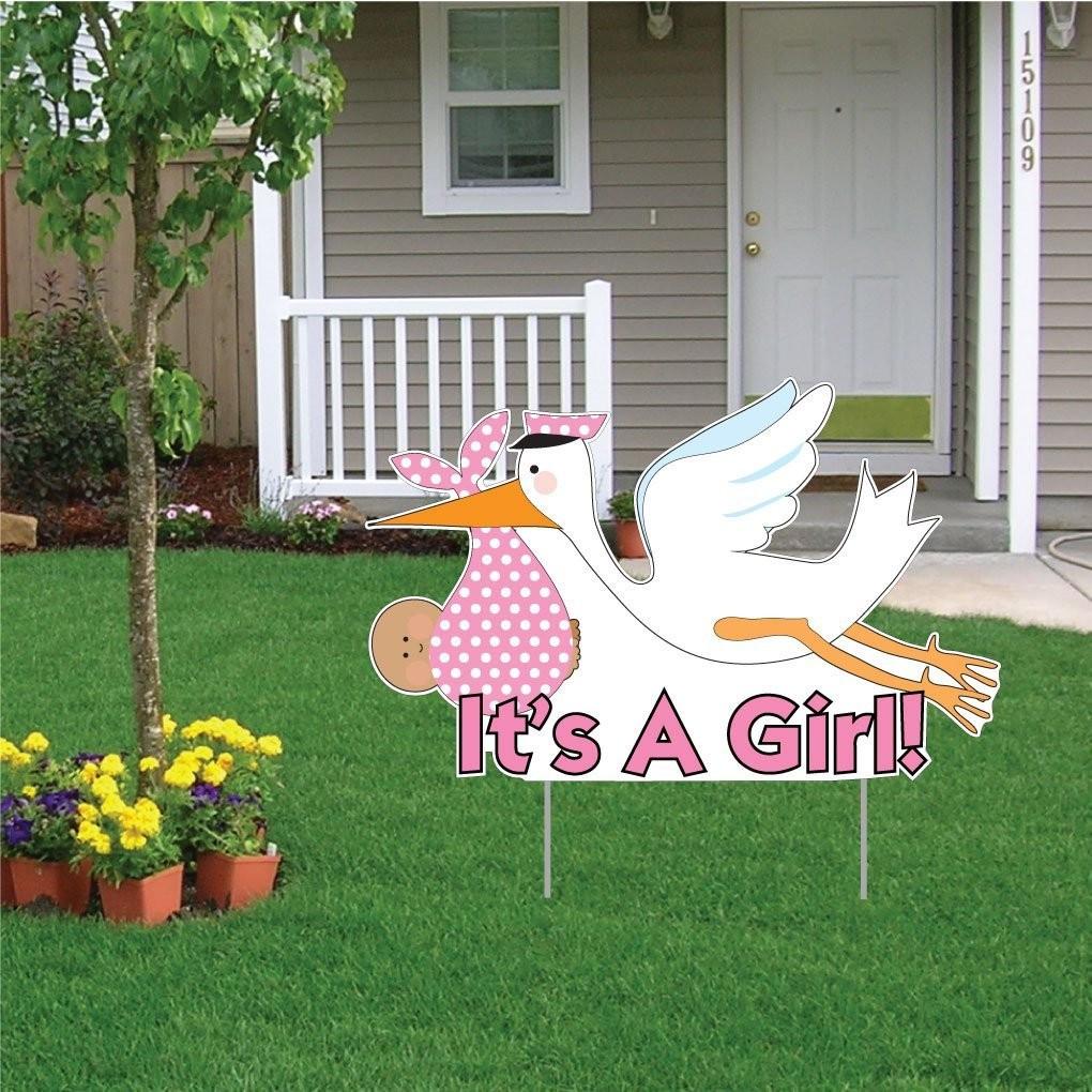 It's a Girl Die Cut Stork, Baby Announcement Yard Card