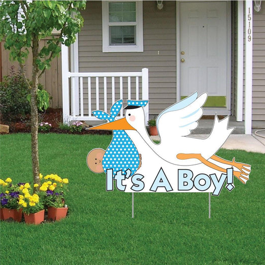 It's a Boy Die Cut Stork, Baby Announcement Yard Sign