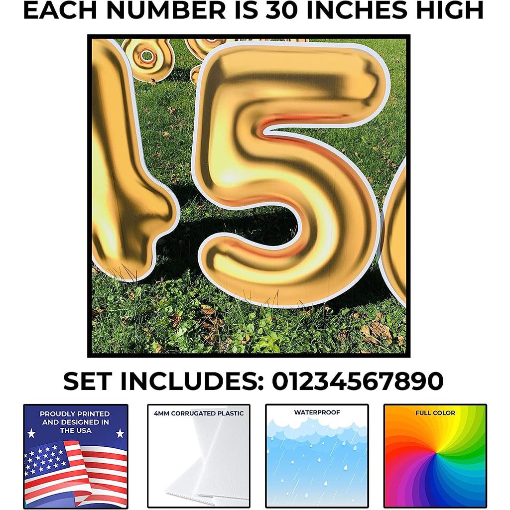 Jumbo 30 Inch Yard Card Numbers, Golden Balloon Print - 11 Pieces