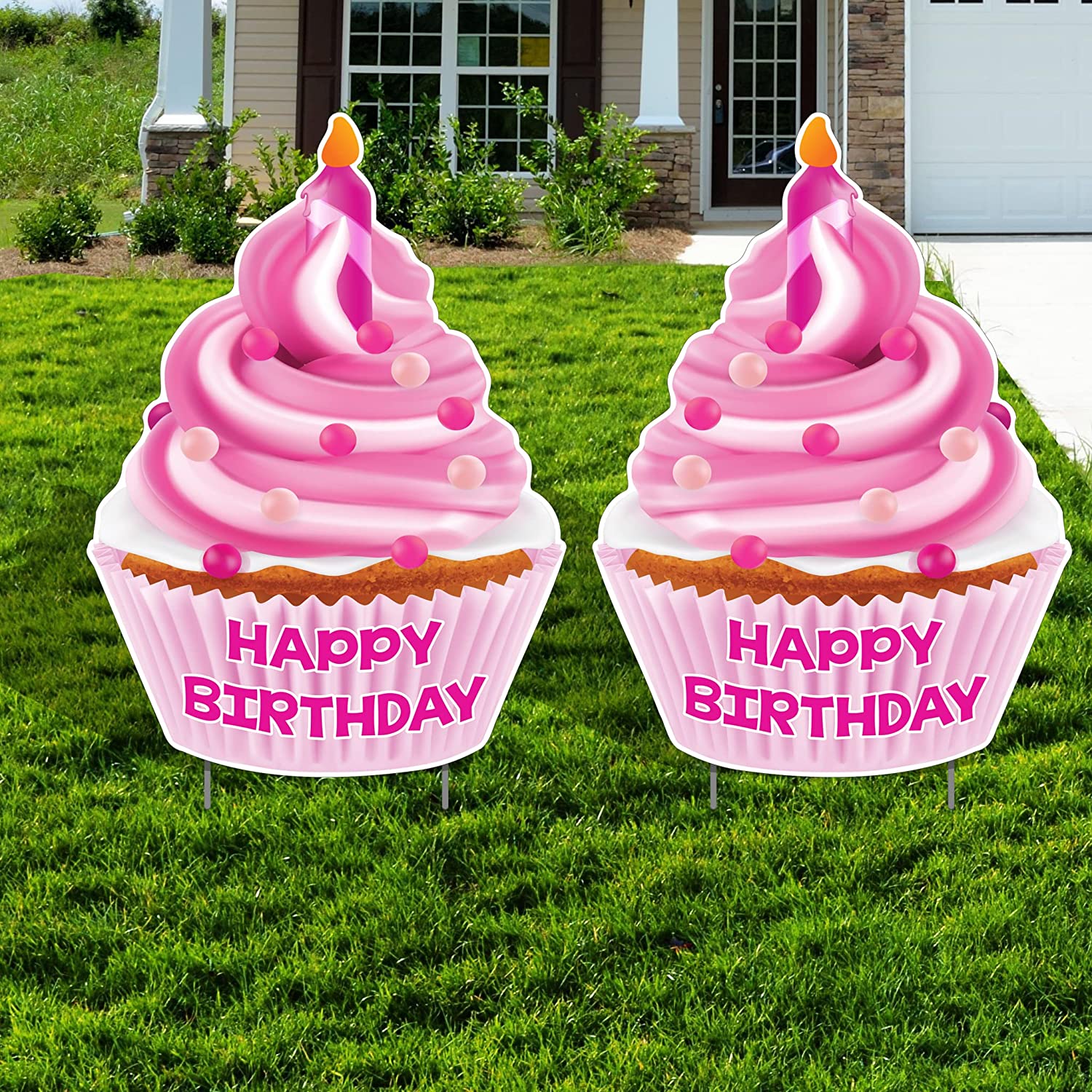 Jumbo Happy Birthday Cupcake Yard Sign Set of 2