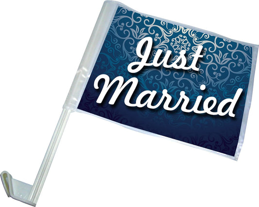 Just Married Car Flag Set | Decorative Blue Design | Pack of 2