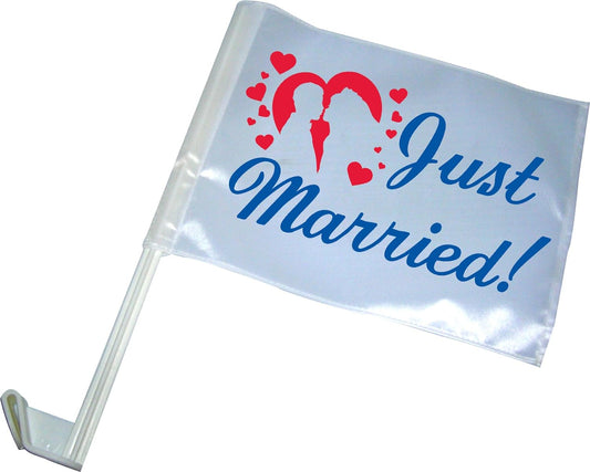 Just Married Car Flags | Red and Blue | Set of 2