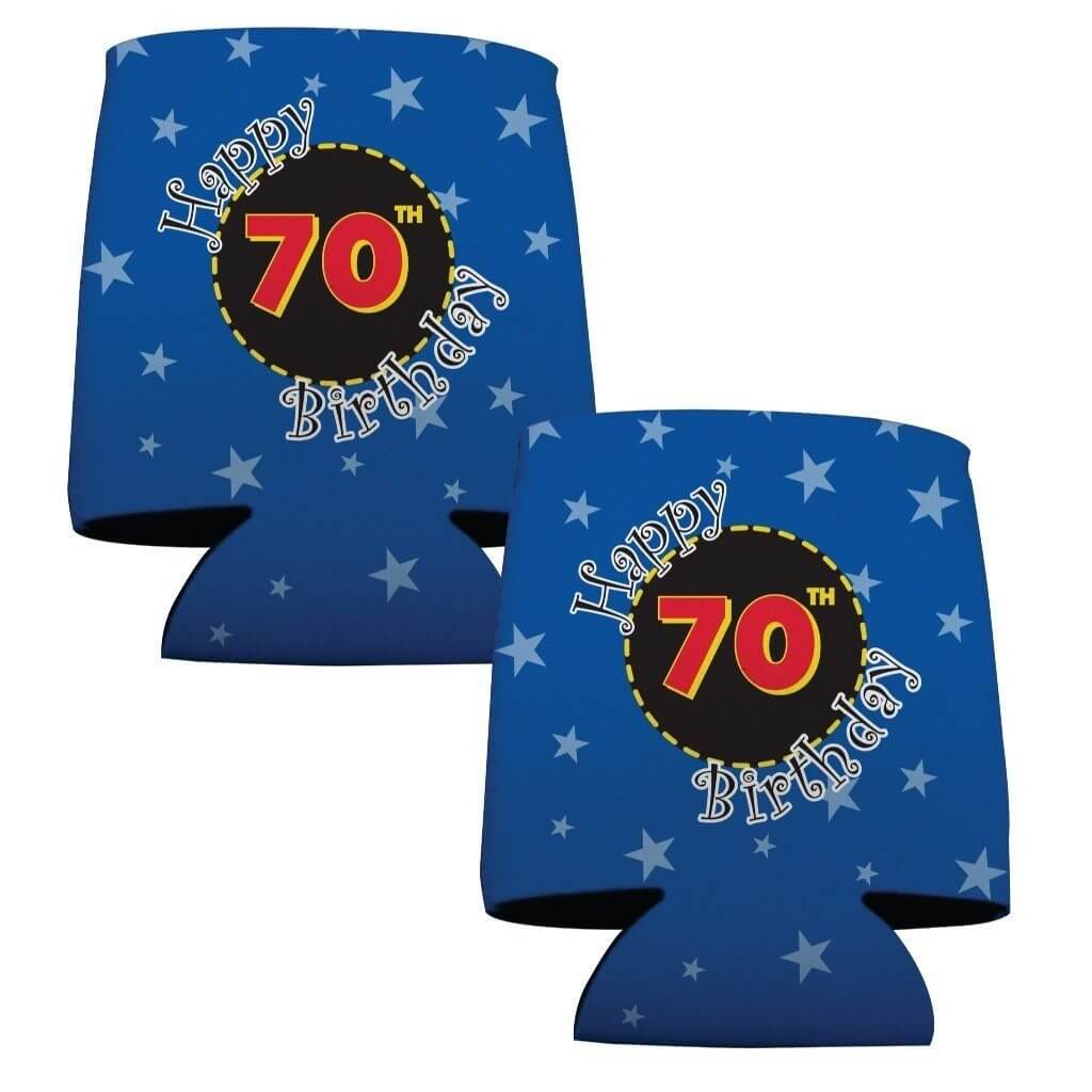 70th Birthday Party Can Cooler Set - 1 Design - Set of 6 - FREE SHIPPING