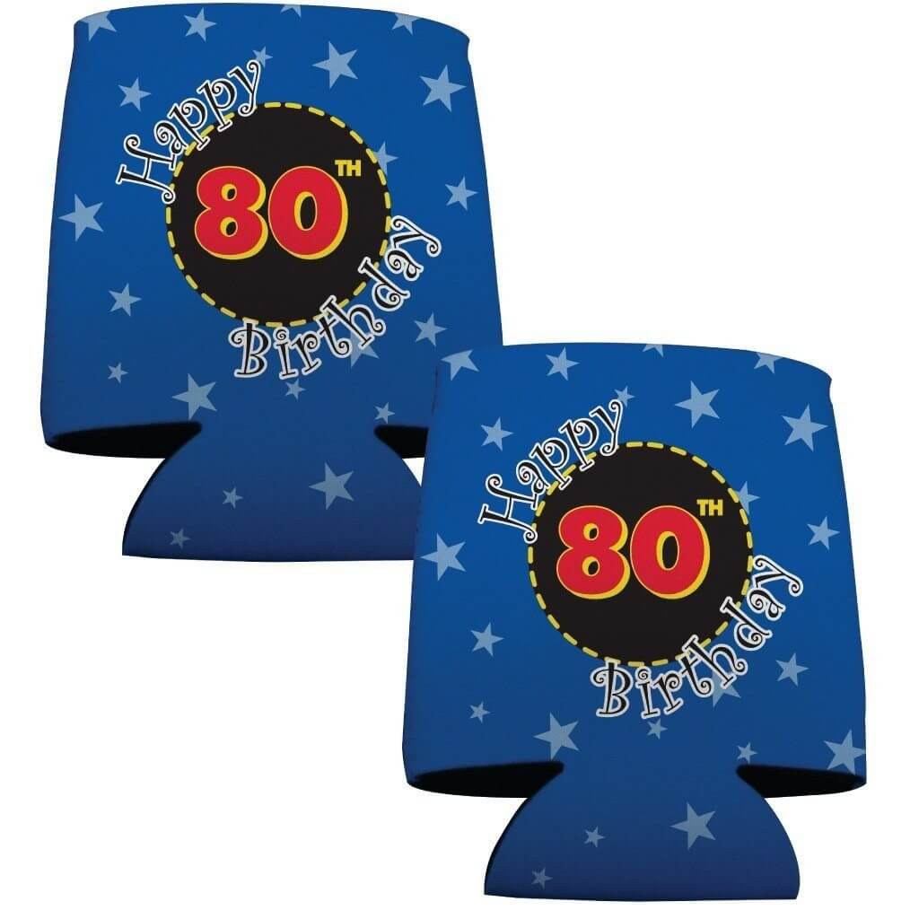 80th Birthday Party Can Cooler Set - 1 Design - Set of 6 - FREE SHIPPING