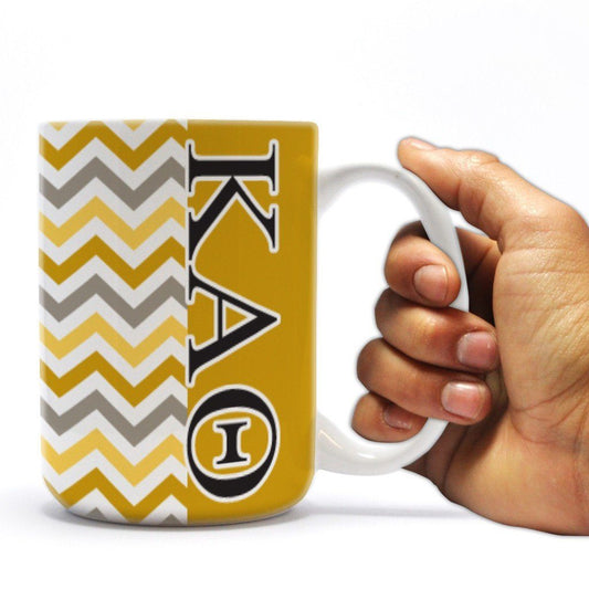 Kappa Alpha Theta 15 ounce Coffee Mug Chevron Stripe Design
