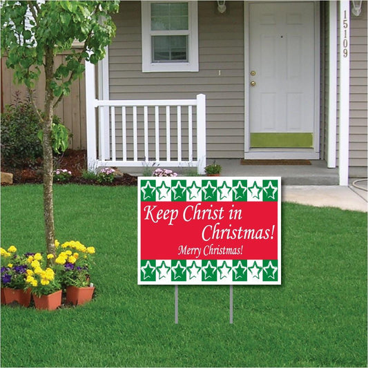 Keep Christ in Christmas Lawn Display (Green and Red) Yard Sign Decoration