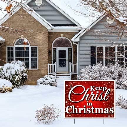 Keep Christ in Christmas Lawn Display (Red with Snowflakes) Yard Sign - FREE SHIPPING