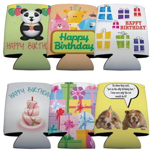 Happy Birthday Themed Can Cooler Set of 6 - FREE SHIPPING