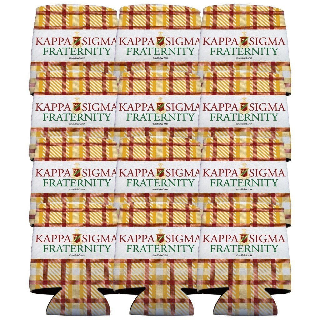 Kappa Sigma Can Cooler Set of 12 - Plaid FREE SHIPPING
