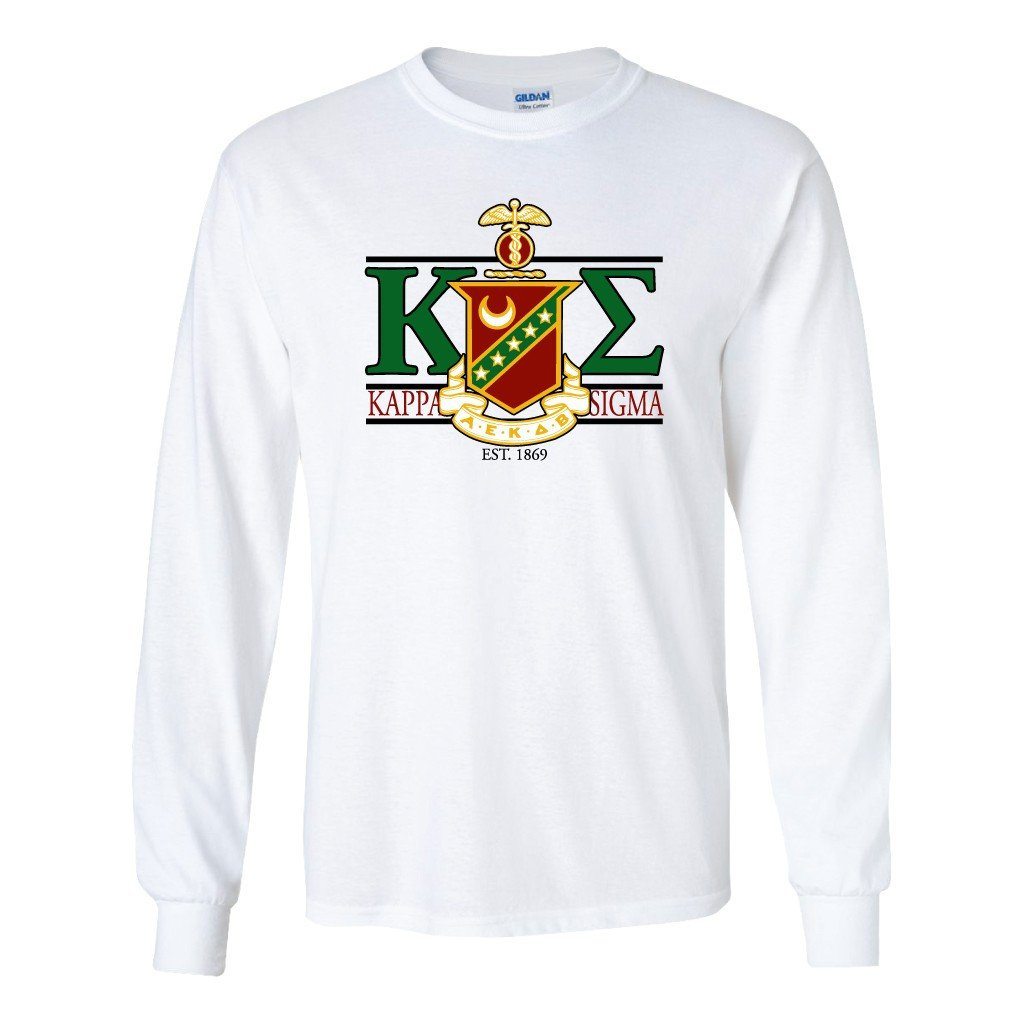 Kappa Sigma Long Sleeve T-shirt Greek Letters with Large Crest Design - FREE SHIPPING