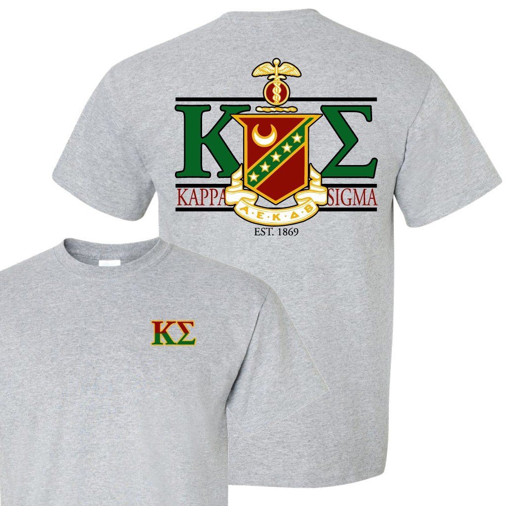 Kappa Sigma Standard T-Shirt - Crest and Greek Letter Back Imprint - FREE SHIPPING