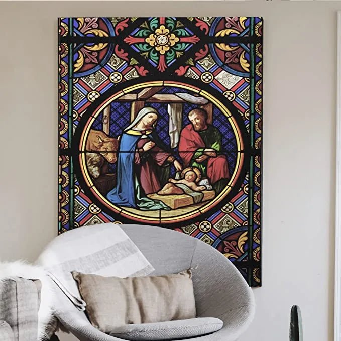 Large Nativity Canvas 'Stained Glass' | 24" x 36"