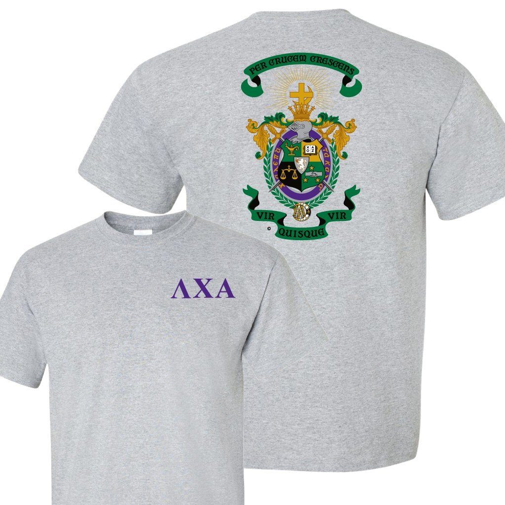 Lambda Chi Alpha Standard T-Shirt - Greek Letters with Coat of Arms - FREE SHIPPING