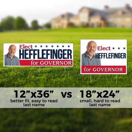 Long-Name Political Yard Signs with 3 stakes per sign - 12"x36"