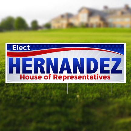 Long-Name Political Yard Signs with 3 stakes per sign - 12"x36"