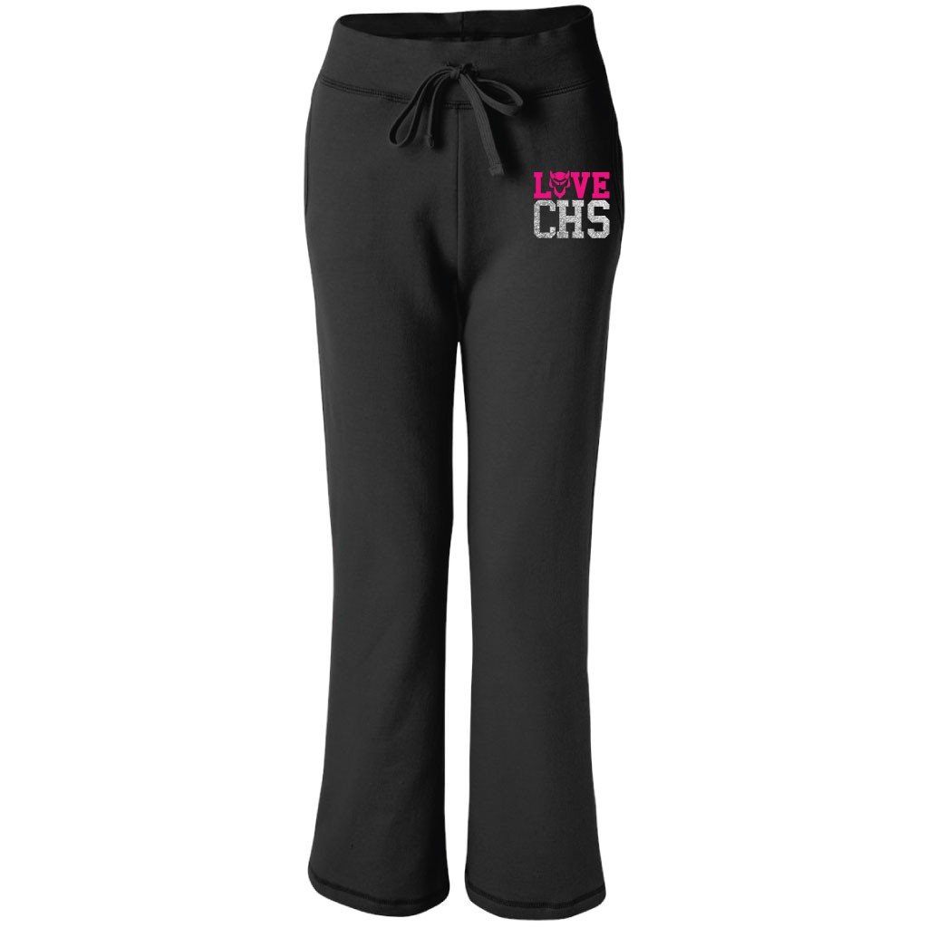 Love CHS Black Ladies Fit Open Bottom Sweatpants - Neon and Glitter Imprint