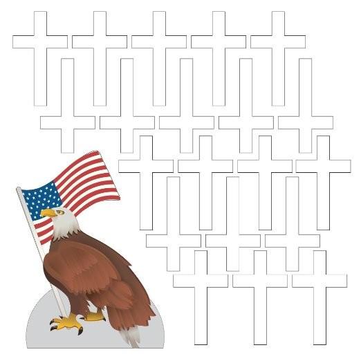 Memorial Day Yard Decoration - Eagle with Flag and 20 Crosses - FREE SHIPPING