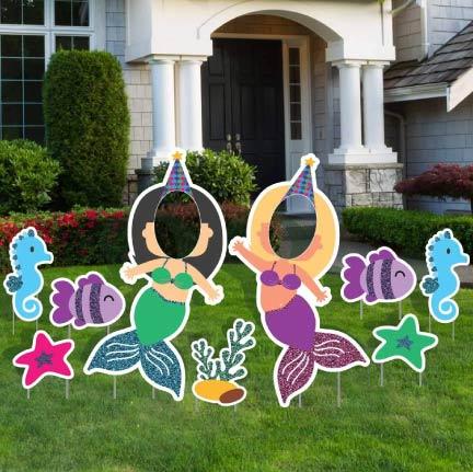 Face in Yard Signs - Glitter Mermaid Face Yard Sign Decorations