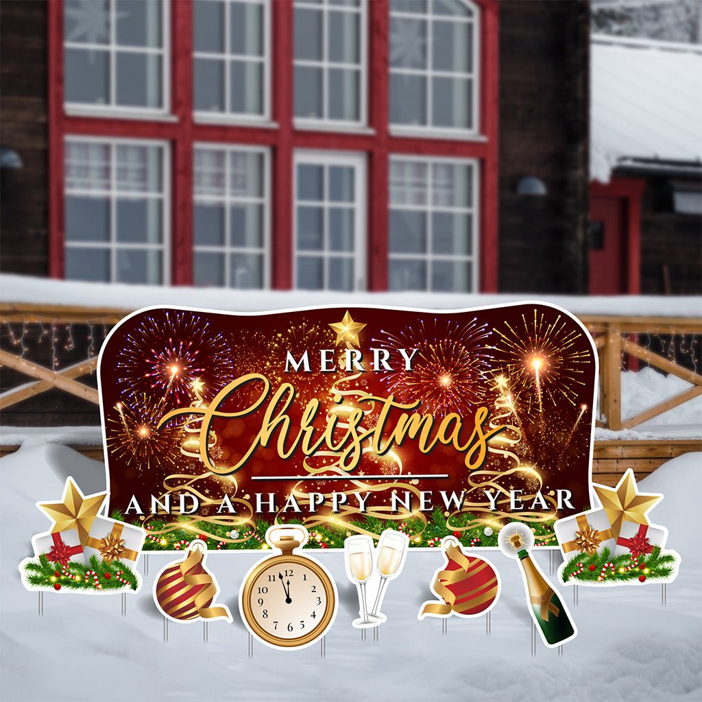 Merry Christmas and a Happy New Year Oversized Yard Decoration - 8 piece set