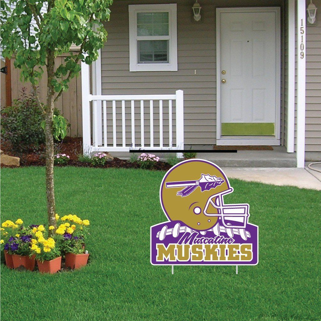 Muscatine High School Muskies Football 22”x22” Shaped Yard Sign with 2 Short Posting Stakes