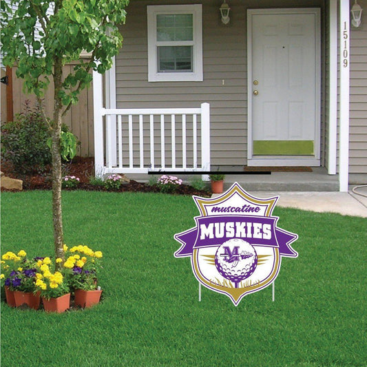 Muscatine High School Muskies Golf 22”x22” Shaped Yard Sign with 2 Short Posting Stakes