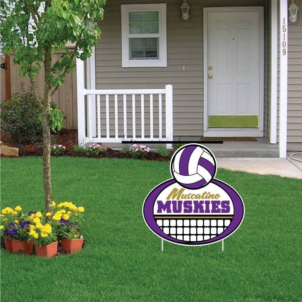 Muscatine High School Muskies Volleyball 22”x22” Shaped Yard Sign with 2 Short Posting Stakes