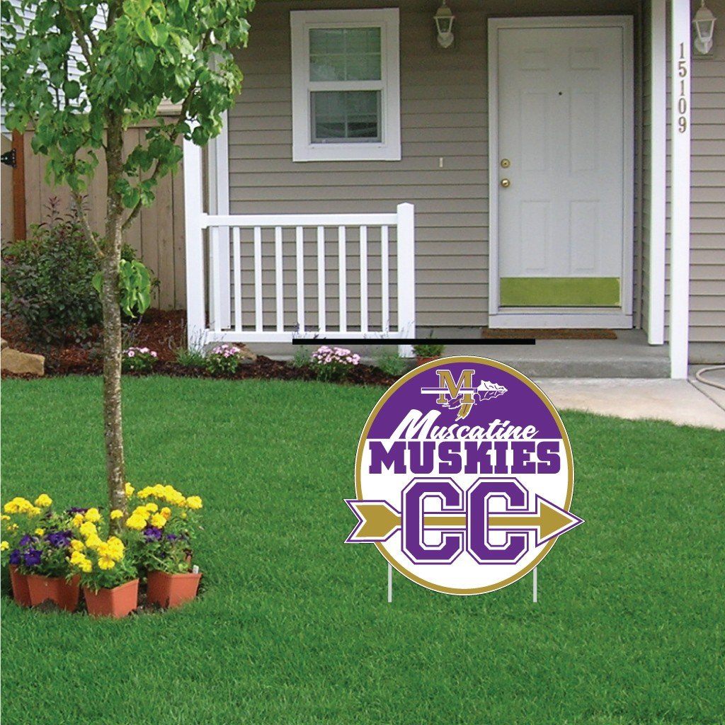 Muscatine High School Muskies Cross Country 22”x22” Shaped Yard Sign with 2 Short Posting Stakes
